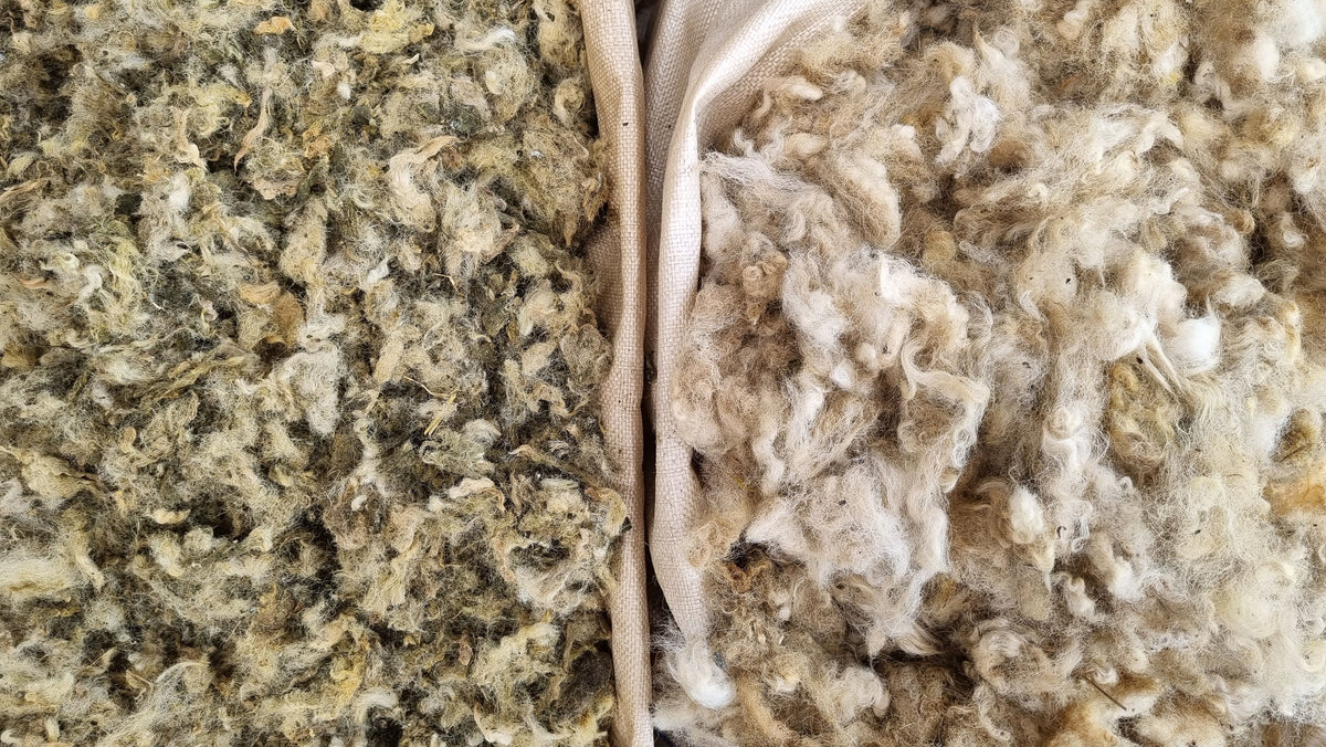 A fadge Shredded dags and a fadge of shredded crutchings, side by side.